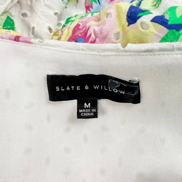 Slate & Willow Women's Floral Tie Peplum Top Medium White Multicolored - Picture 3 of 16